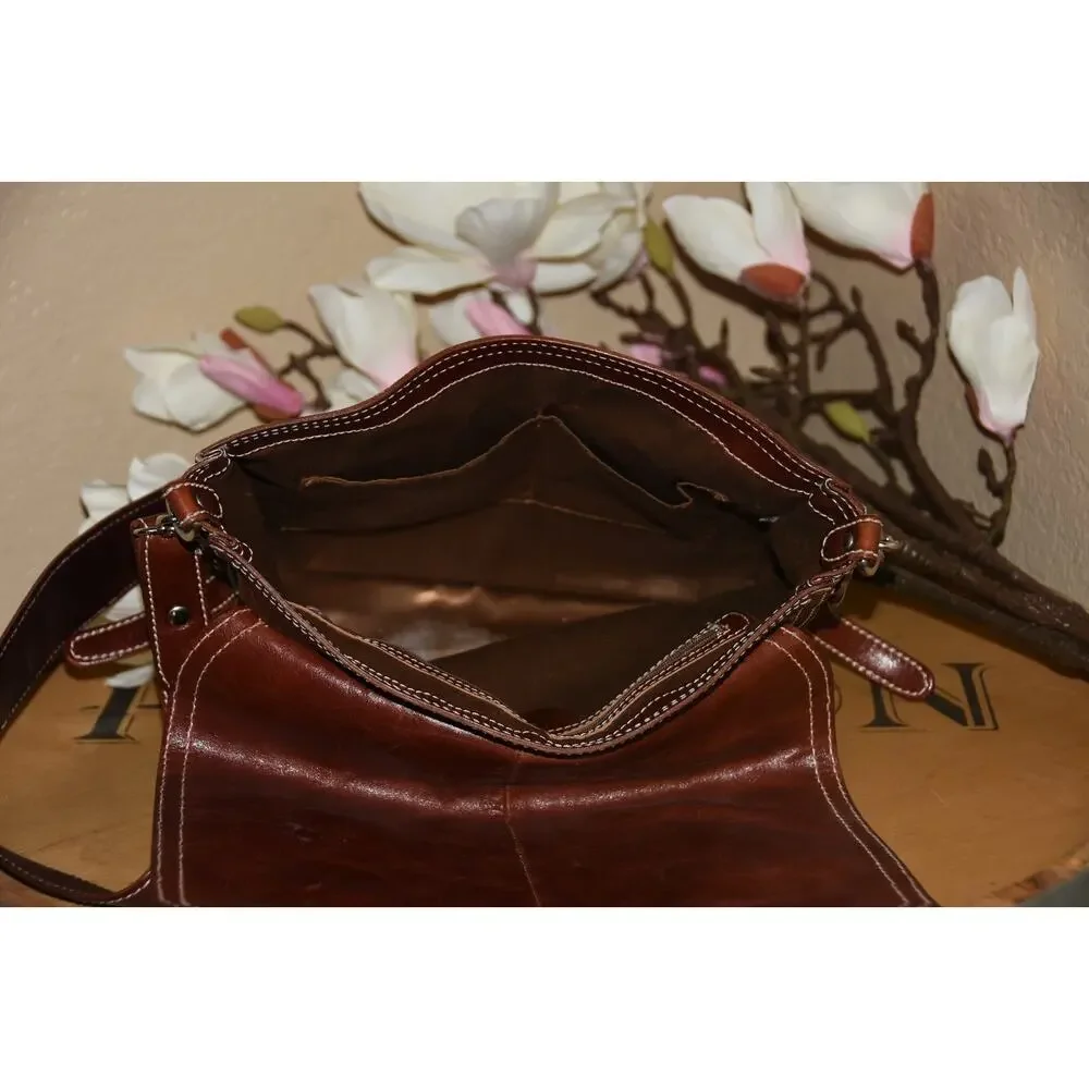 FRANCESCO BIASIA Brown Leather Saddle Bucket Satchel Shoulder Bag Purse Handbag